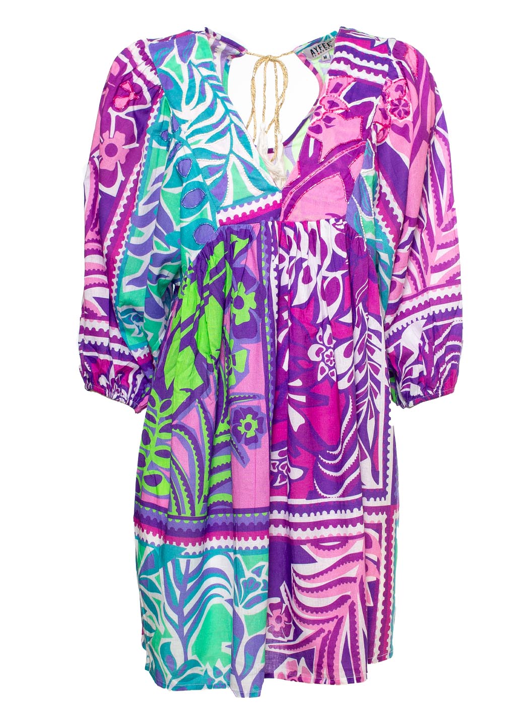 ABITO CORTO MANICA KIMONO FLOWER PRINT+ RICAMI 5TG 100%COTONE MADE IN INDIA